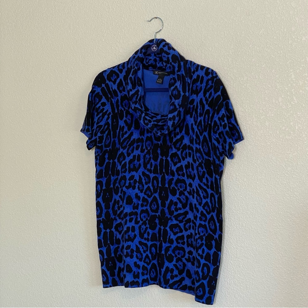 Inc Cobalt‎ Blue Animal Print Cowl Neck Short Sleeve Sweater size 2X